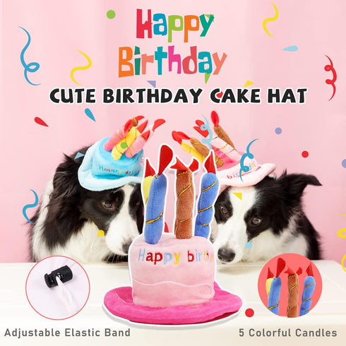 Dog Birthday Toys - Happy Birthday Gift for Dogs, Squeaky Plush Cake Hat Bandana for Small & Medium Dog Birthday Party