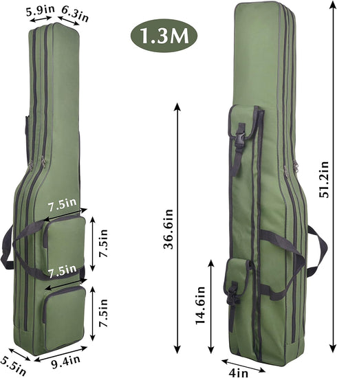 Portable Fishing Rod Case, 4.27ft Waterproof Fishing Pole Carrier Bag, Large Capacity Storage for Travel