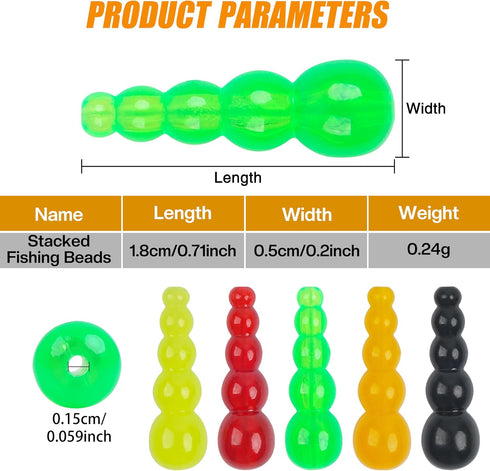150/200pcs Stacked Fishing Beads, Fishing Beads Lures Making Supplies Tackle Trout Beads Walleye Rig Inline Spinner