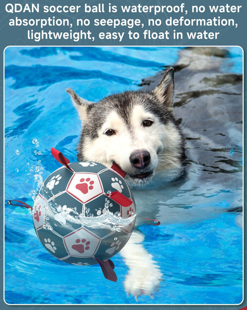 QDAN Dog Toys Soccer Ball with Straps - 10 Inch Durable Herding Ball for Extra Large Dogs, Outdoor Water Toy