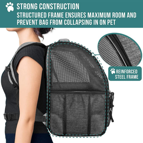 PetAmi Dog Backpack Carrier for Small Large Cats, Airline Approved, Ventilated Hiking Bag, Up to 18lbs, Grey