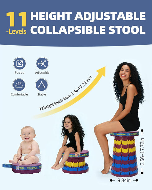 2 Pack 400lbs Portable Collapsible Stool - Adjustable Folding Stools for Adults, Retractable Foldable Seat with Load
