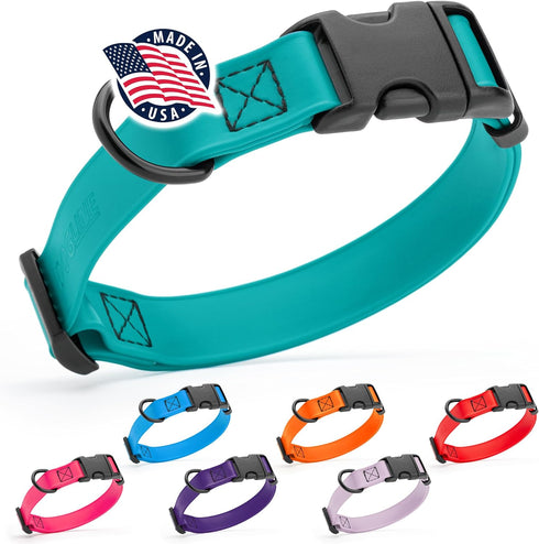 Dogline Biothane Waterproof Dog Collar with Quick Release Buckle, Fits Small to Large Dogs, Teal 1" W 15-23" L