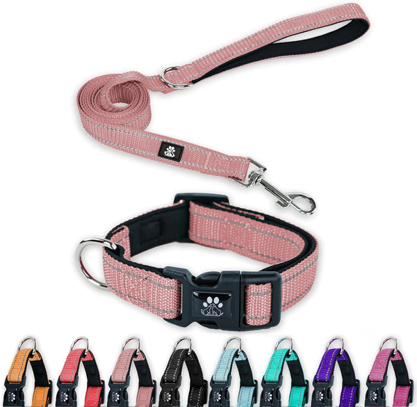 FURRYFECTION Reflective Dog Collar and Leash Set with Quick Release Buckle, Padded Neoprene for Small Medium Large Dogs