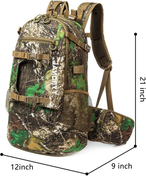 Hunting Backpack, Outdoor Gear Pack with Bow and Rifle Carry System, Camo-Khaki