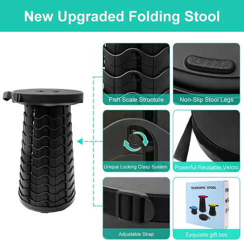 400 lbs Coideal Retractable Folding Stool Upgraded, Portable Lightweight Collapsible Stool Telescoping Chair Seat
