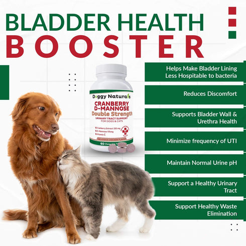 Cranberry D-Mannose for Dogs and Cats, Urinary Tract Infection Support, Double Strength Tablet, 120 Count