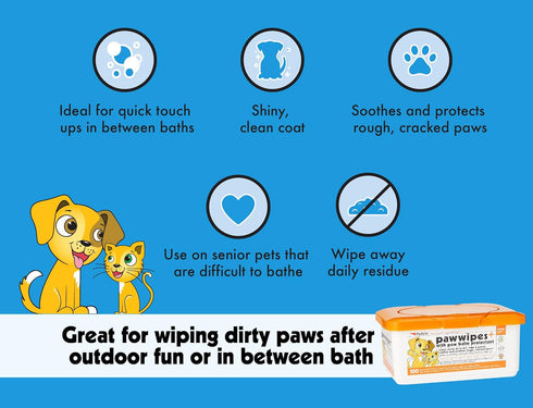 Paw Wipes Plus, 100 Orange Scented Wipes - Absorbent Pet Wipes for Dogs, Cats, Puppies & Kittens, Easy to Use