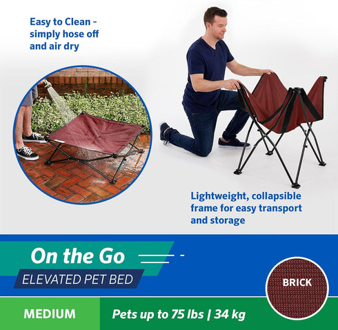 Coolaroo On The Go Cooling Elevated Dog Bed, Portable for Travel, Medium, Brick