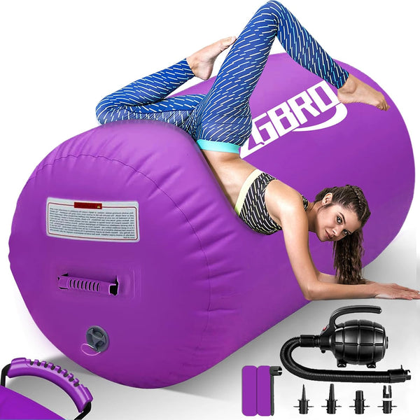 CZGBRO Gymnastics Barrel Air Roller with Pump, Inflatable Tumbling Equipment Air Mat