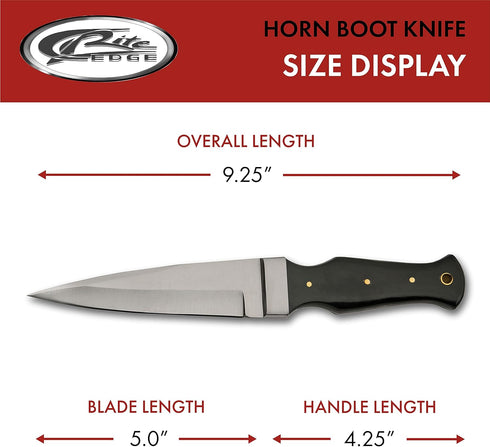 SZCO Supplies 9.25" Horn Handle Spear-Point Boot Knife with Sheath, Black, Model DH-8021HN