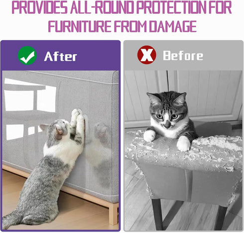 Furniture Cat Scratch Protector - 12 Pcs Clear Self-Adhesive Couch Protectors, Furniture Protectors with 52 Twist Pins