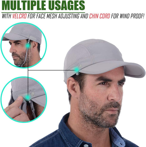 USHAKE Fishing Hat Sun Cap Baseball Cap with Face Neck Cover Flap
