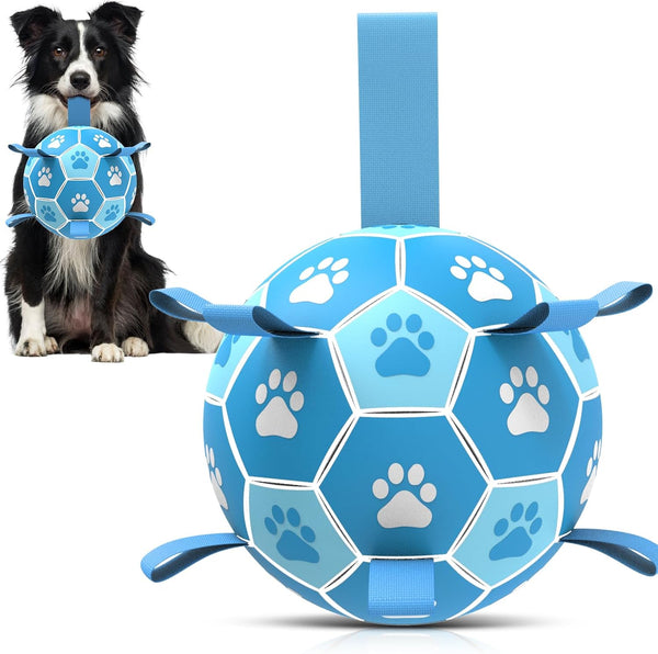 QDAN Premium Dog Toy Balls, 6 Inch Soccer Ball with Straps, Outdoor Pet Training Toys for Medium Large Dogs