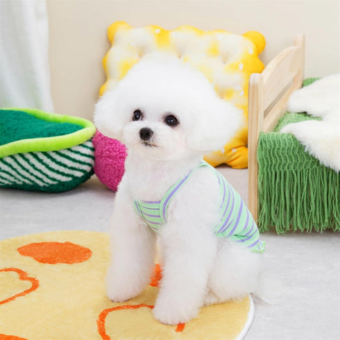 2 Pieces Summer Clothes for Small Medium Dogs - Cute Striped Shirt with Flower Strawberry Embroidery (Pink-Green)