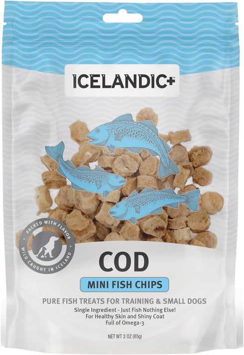 Icelandic+ Mini Fish Chips: Cod - 2.5oz Bag, Wild-Caught & Air-Dried Dog Treats, Crunchy Pet Snacks