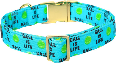 Lionet Paws Comfortable Adjustable Dog Collar with Metal Buckle for Male Female Dogs, Gift Tennis Ball Pattern, Small,
