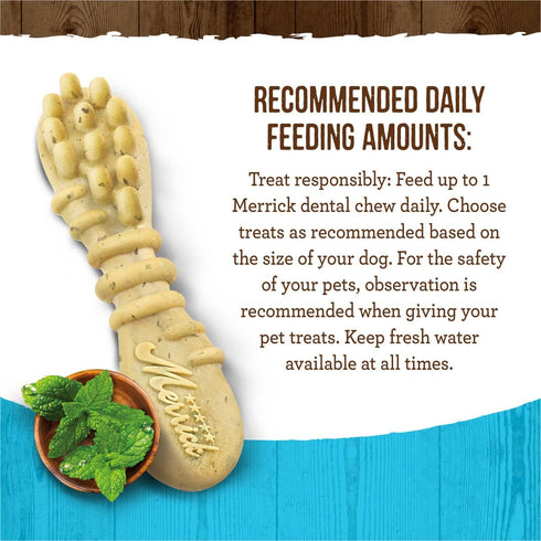 Merrick Fresh Kisses Natural Dental Chews, Toothbrush Shape Treat Infused With Mint, For Large Dogs - 22 ct. Box