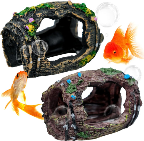 2 PCS Broken Barrel Aquarium Decorations, Caves Hide Hut Fish Tank Ornaments, Shipwreck Theme Accessories