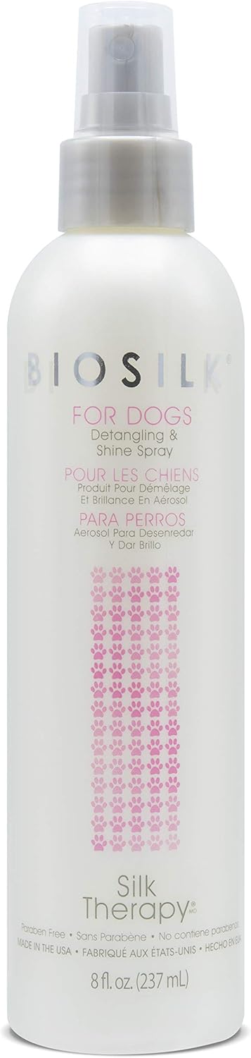 BioSilk for Dogs Silk Therapy Detangling Mist, 8 Oz - Best Detangling Spray for Shiny Coats and Dematting