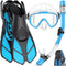 Snorkeling Gear Set for Adults, 4 in 2 Snorkel with Panoramic Diving Mask, Dry Top Snorkel, Fins, Travel Bag
