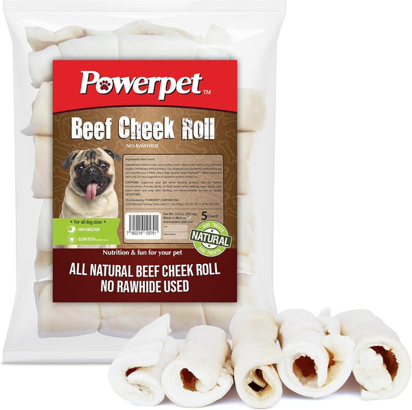 Treats Beef Cheek Rolls for Dogs, Promotes Dental Hygiene, 100% Natural, 1.52 lbs, 5 Rolls