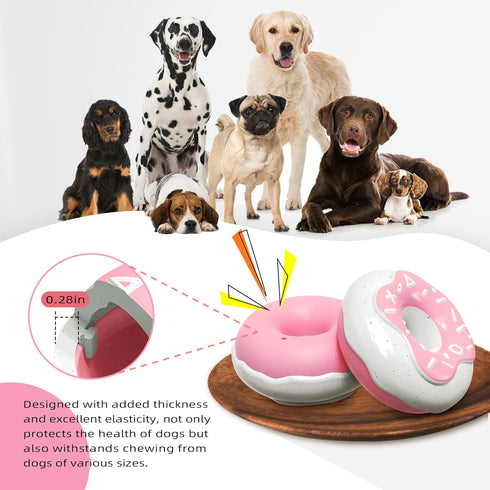 Cute Donut Dog Toy, Indestructible Squeaky Chew Toy for Aggressive Chewers, Medium & Large Breeds (Pink)