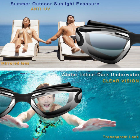Swim Goggles, No Leaking Swimming Goggles with Nose Clip, Earplugs, Swim Cap and Case for Men and Women