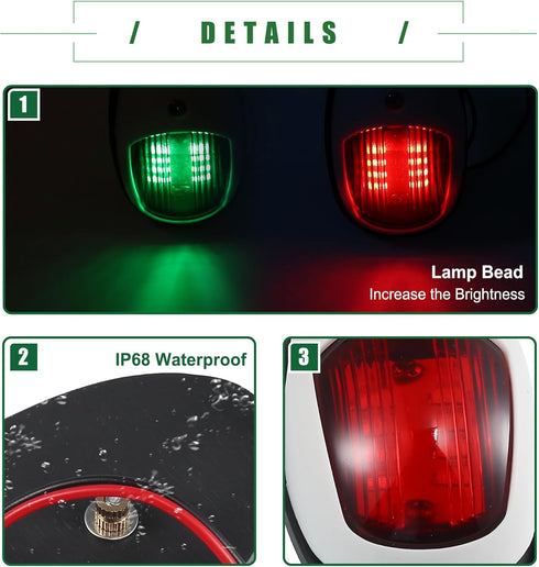 Motoforti 1 Set Universal Interior Boat Navigation Lights, LED Boat Lights Bow and Stern for Pontoon Boat Bass Boat