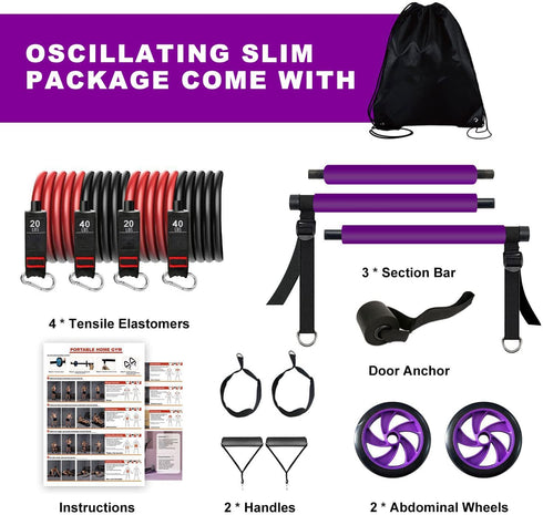 Ultimate Pilates Bar Set with Multiple Resistance Bands, Abdominal Rollers, Squat Machine, Portable Home Gym for Men
