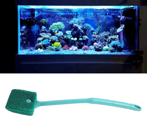 Pssopp Fish Sponge Cleaner, Long Handle Double Sided Aquarium Scrubber for Glass Aquariums and Kitchen Green