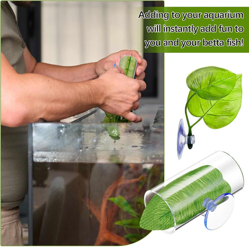 6 Pcs Acrylic Tube Tunnel for Betta Fish, Hollow Cave with Leaf Pad for Aquarium Decor
