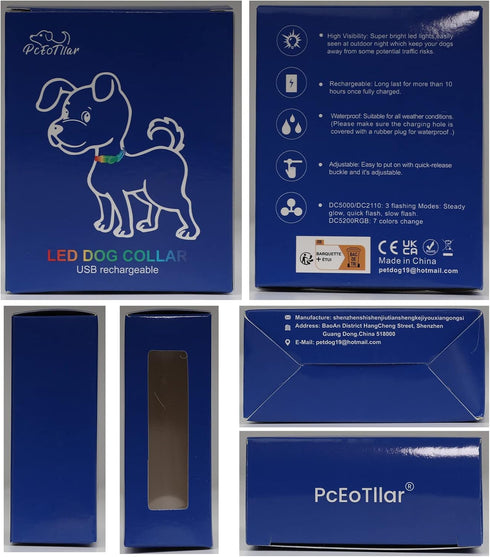 PcEoTllar Light Up Dog Collar for Night Walking - LED Rechargeable Color Changing, Glow in The Dark Waterproof Collars