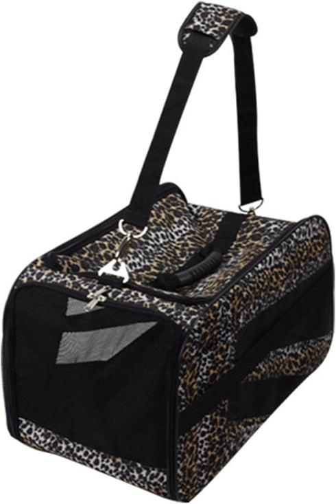 dbest products Pet Smart Cart Carrier, Medium, Soft Sided, Leopard, Collapsible Travel Bag, Dog Cat Airline Approved