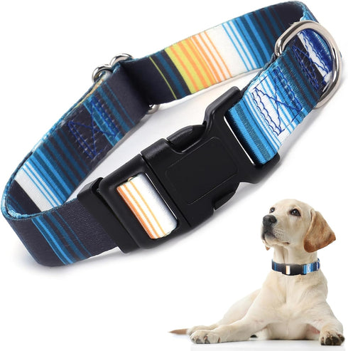 Adjustable Dog Collars for Large Dogs, Cute Blue Stripes Design for Boys, Soft Pet Collar for XS Small Medium Large
