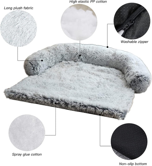 Fluffy Plush Calming Dog Bed Mat with Removable Washable Cover for Large Medium Small Dogs and Cats (Large, Light Grey)
