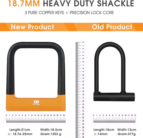 ICOCOPRO Anti Theft Heavy Duty Bicycle U Lock with 3 Keys, 18.76mm, Black, 5.32 in Width Inside