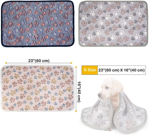 Dono 1 Pack 3 Dog Blankets, Soft Fluffy Fleece Pet Blanket Warm Sleep Mat with Paw Print Design for Dogs
