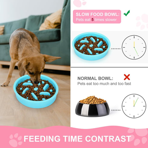 Slow Feeder Dog Bowls 3 in 1 - Stainless Steel Food and Water Bowls with Non-Spill Silicone Mat for Dogs and Cats