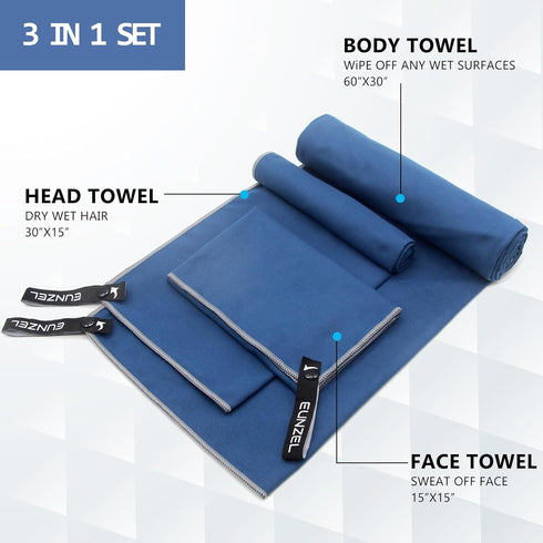 Quick Dry Camping Towel - Microfiber Travel Towel Set, Fast Drying for Camping, Beach, Gym, Sports, Navy Blue