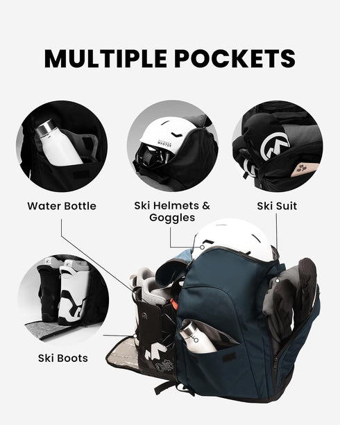 OutdoorMaster 50L Ski Boot Bag - Waterproof Travel Backpack with Helmet Compartment
