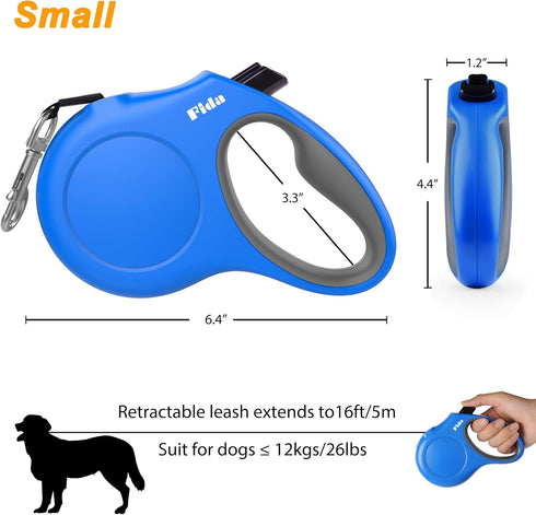 Fida Retractable Dog Leash with Dispenser, 16 ft Pet Walking Leash for Small Dog or Cat, Blue