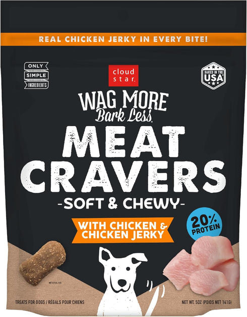 Cloud Star Wag More Bark Less Meat Cravers Soft Chews Dog Treats, Chicken, 5 oz Bag