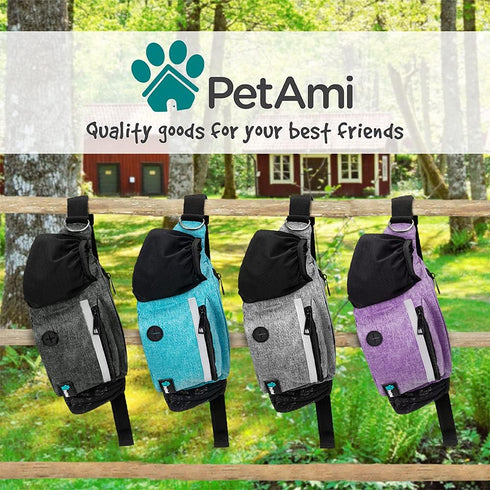 PetAmi Dog Fanny Pack, Treat Pouch for Walking, Built-in Poop Bag Dispenser, Water Bottle Holder (Turquoise)