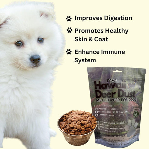 MANA OHANA Hawaii Deer Dust Meal Topper for Dogs, 8 oz, Premium All Natural Grain-Free, 100% Venison Meat