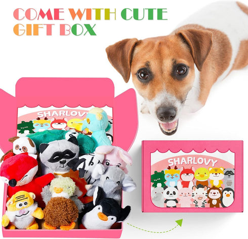 SHARLOVY Dog Squeaky Toys for Small Dogs, Stuffed Animal Chew Toy, Soft Plush Pet Toys Pack of 12 in Gift Box