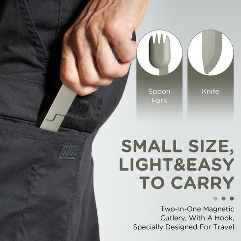 qiloos 2 1 Set, Set, in Camping Eating Utensils Respectivem Portable Detachable Knife Spork Cutlery Pocket Cooking Fork