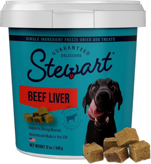 Stewart 100% Beef Liver Dog Treats, 12 oz Tub, ~270 Pieces, Freeze