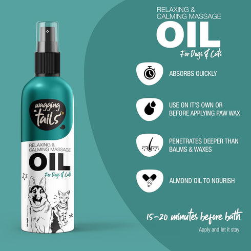 4-in-1 6.76 oz Wagging Tails Relaxing & Calming Massage Oil for Dogs and Cats, fl | Natural Grooming Formula | Enhances