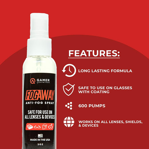 (2 Oz) Gamer Advantage FogAway - Anti Fog Spray for Swim Goggles, Glasses, and Home Electronics - Safe for All Lens